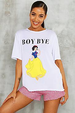 Boohoo Disney Snow White Check Licence Short Set