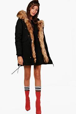 Boohoo Boutique Faux Fur Trim Parka