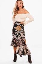 Boohoo Lucy Woven Asymetric Hem Floral Midi Skirt