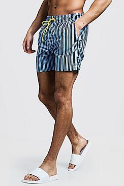 Boohoo Mid Length Stripe Swim Short