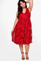 Boohoo Plus Anne Embroidered Lace Midi Skater Dress