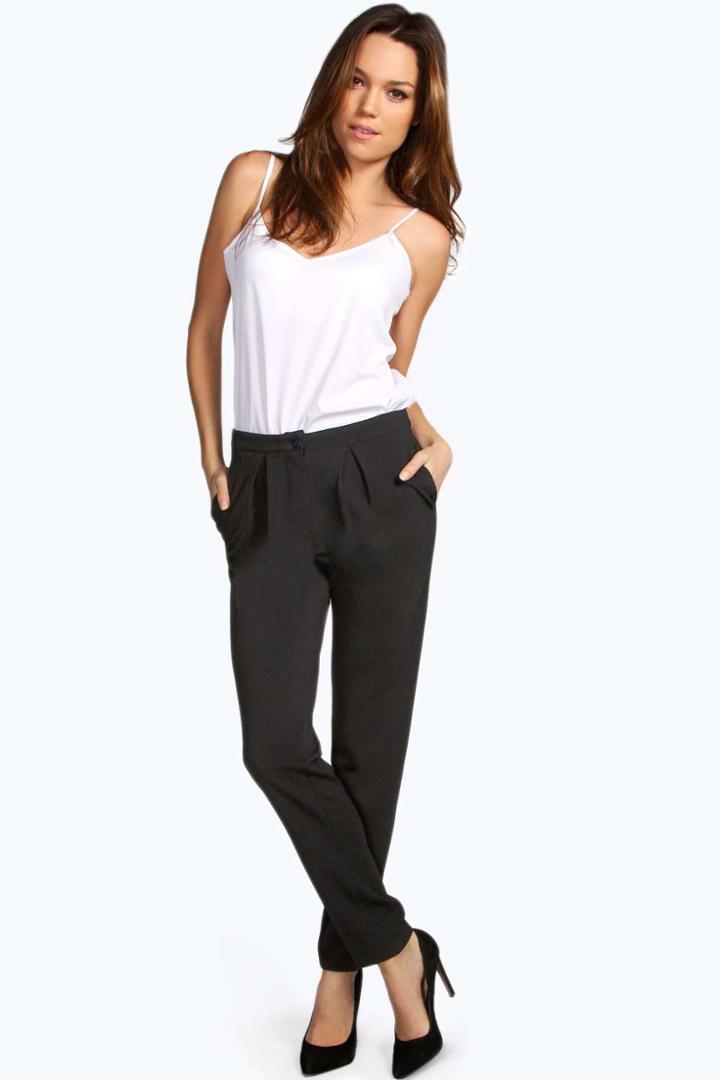 Boohoo Annie High Waisted Turn Up Cuff Tapered Trousers - Black