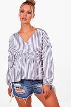 Boohoo Plus Kate Striped Ruffle Waist Cotton Top