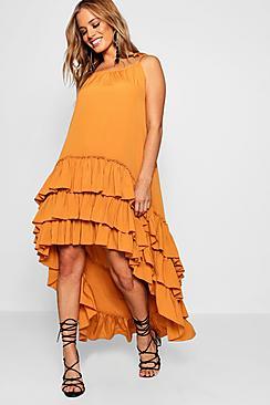 Boohoo Petite Drop Ruffle Hem Beach Dress