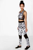 Boohoo Jess Mono Print Panel Sports Running Legging Black