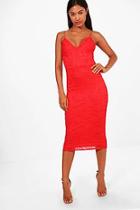 Boohoo Giana Strappy Plunge Neck Lace Midi Dress