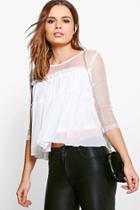 Boohoo Nelly Mesh Insert Smock Top White