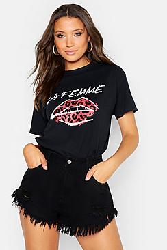 Boohoo Tall Leopard Print Lips Slogan T-shirt