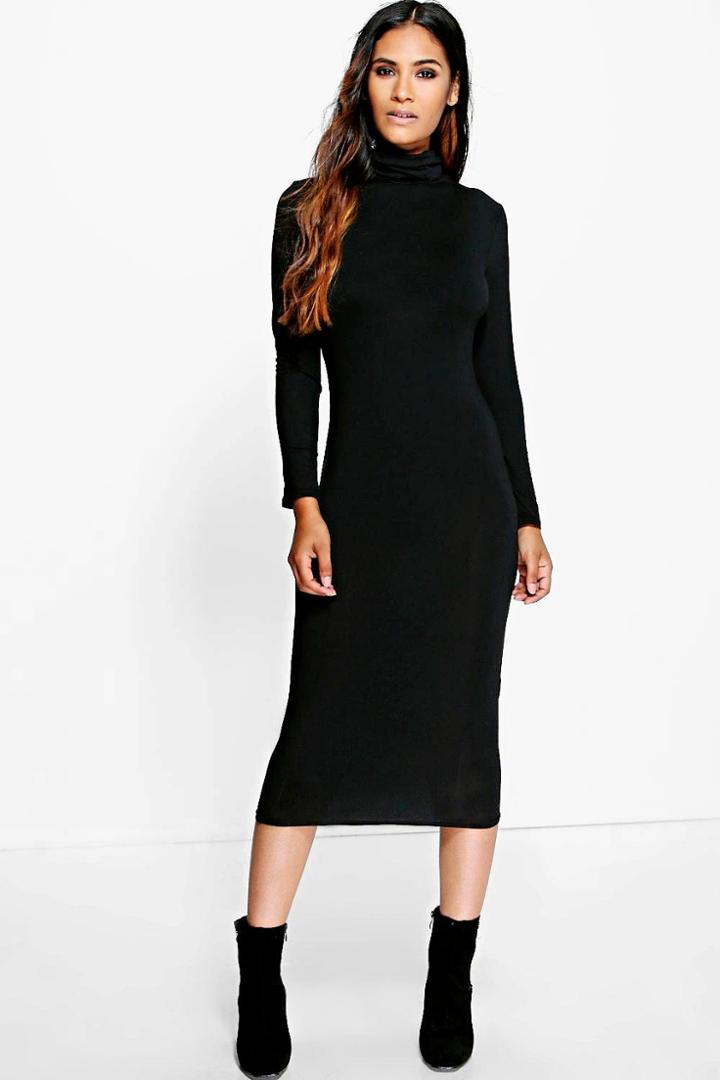 Boohoo Ciaombhe Roll Neck Midi Dress Black