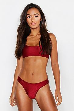 Boohoo Petite Textured High Rise Strappy Bikini