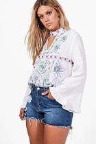 Boohoo Plus Diana Embroidered Choker Smock Top