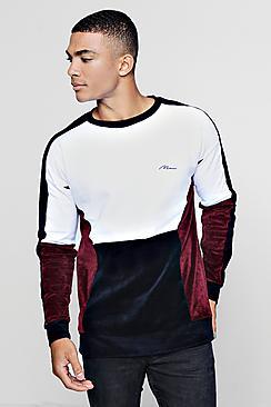 Boohoo Man Signature Colour Block Velour Sweater