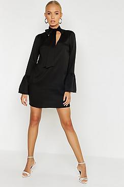 Boohoo Woven Tie Neck Shift Dress
