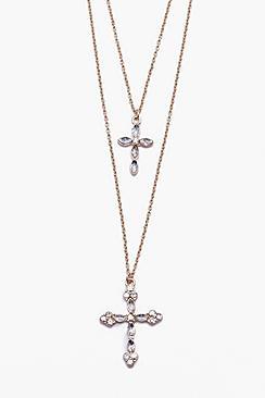 Boohoo Cross Pendant Double Layer Necklace