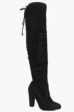 Boohoo Ava Block Heel Over The Knee With Tie Detail