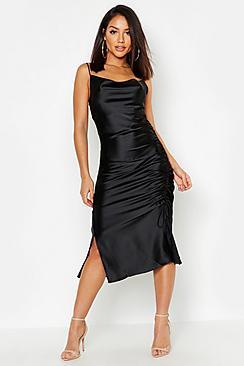 Boohoo Satin Ruched Side Dress