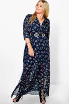 Boohoo Plus Gemma Ditsy Floral Cage Back Maxi Dress Navy