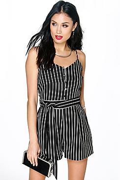 Boohoo Zora Striped Cami Playsuit