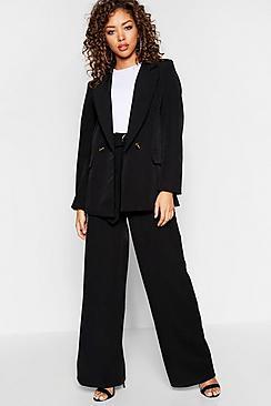 Boohoo High Waisted Tort Shell Belt Wide Leg Trouser