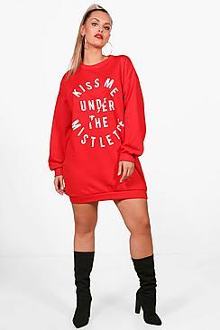 Boohoo Plus Annie Mistletoe Slogan Sweat Dress