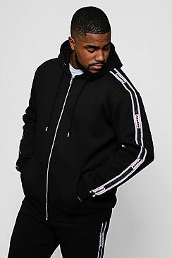Boohoo Big And Tall Man Tape Zip Through Hoodie
