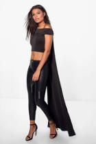 Boohoo Hailey Boutique Train Off The Shoulder Crop Black