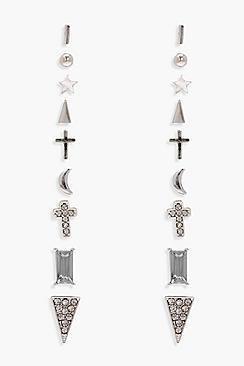 Boohoo Miranda Cross And Diamante Mixed Earring Stud 9pk