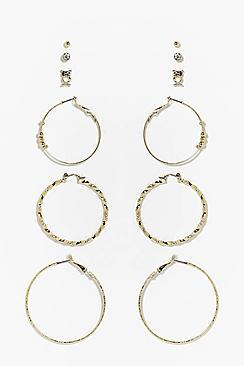 Boohoo Alexis Mixed Hoop & Stud Earring Set