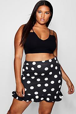 Boohoo Plus Spot Ruffle Button Mini Skirt
