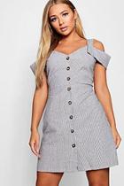 Boohoo Button Front Cotton Stripe Mini Dress