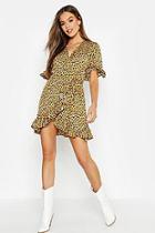 Boohoo Ruffle Leopard Print Dress