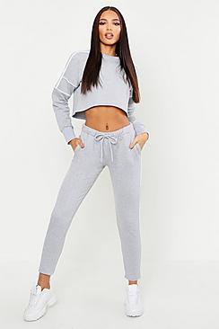 Boohoo Sports Stripe Cropped Sweat Tracksuit