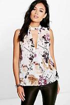Boohoo Roxy Floral Cut Out Neck Wrap Blouse