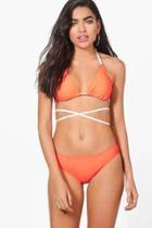 Boohoo Ibiza Triangle Criss Cross Tie Waist Bikini Orange