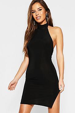 Boohoo Petite High Neck Disco Slinky Bodycon Dress