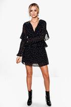 Boohoo Charlotte Spot Ruffle Tea Dress