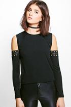 Boohoo Lola Rib Eyelet Cold Shoulder Top Black