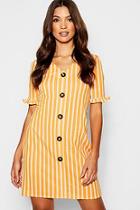 Boohoo Stripe Frill Sleeve Button Through Shift Dress