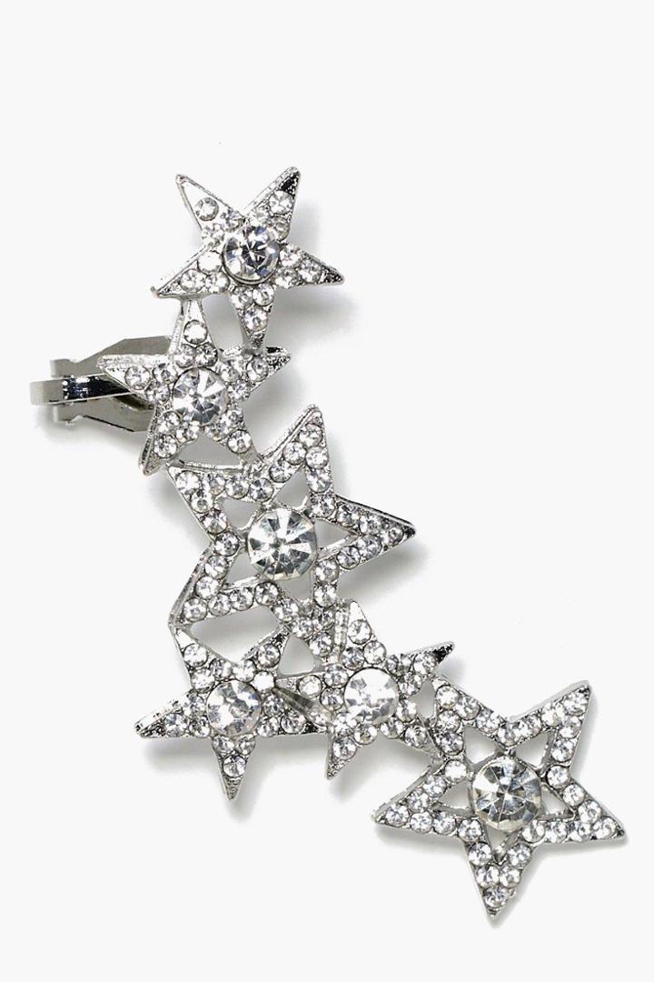 Boohoo Lola Diamante Star Ear Cuff Silver