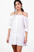 Boohoo Katy Off The Shoulder Peplum Shirt Dress