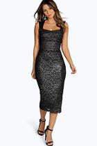 Boohoo Tilly Metallic Scallop Lace Sweetheart Midi Dress