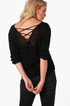 Boohoo Francesca Lace Up Back Slouchy Jumper Black