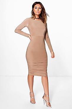 Boohoo Honor Long Sleeve Wrap Bodycon Dress