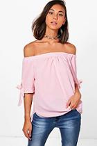 Boohoo Eliza Tie Sleeve Stripe Bardot