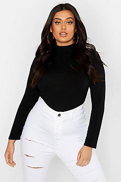 Boohoo Plus Basic Funnel Neck Long Sleeve Crop Top