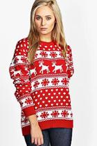 Boohoo Hollie Reindeers & Snowflake Christmas Jumper