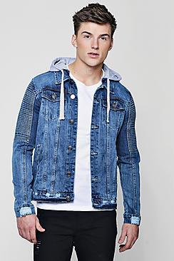 Boohoo Biker Detail Hooded Denim Jacket