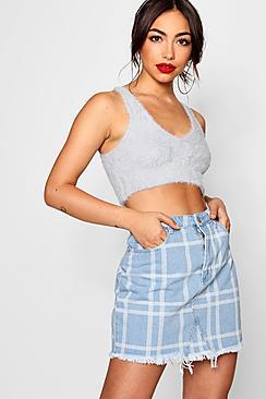 Boohoo Carla Check Denim Skirt