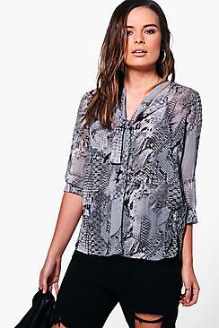Boohoo Lana Snake Print Tie Front Shirt