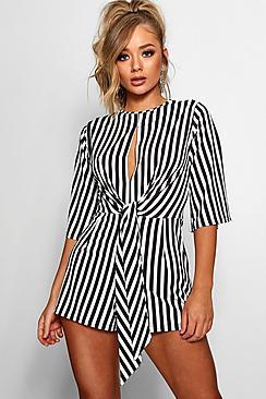 Boohoo Stripe Twist Front Playsuit